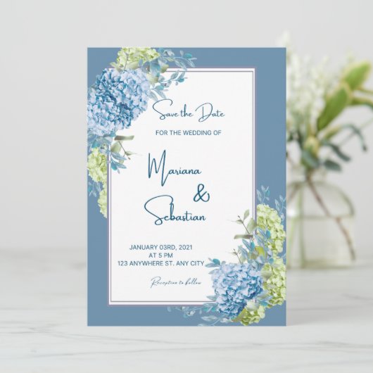 invitations à mariage de fleurs bleues (Debout devant)