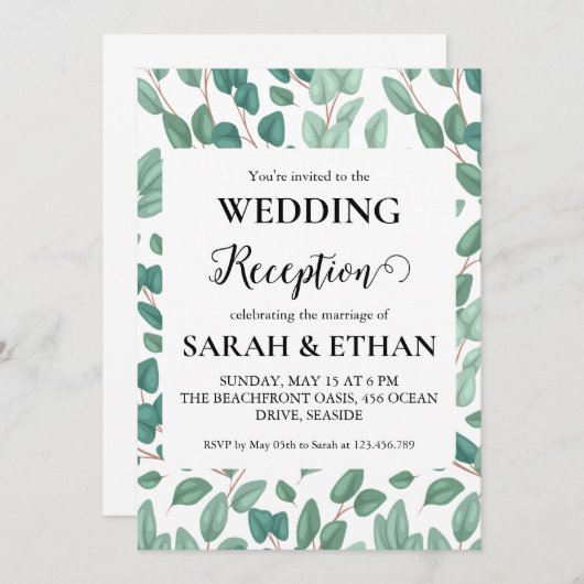 invitations à mariage eucalyptus simples (Devant / Derrière)