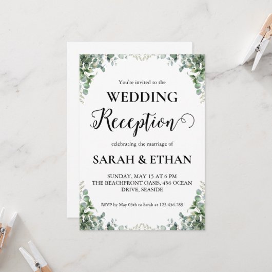 invitations à mariage eucalyptus simples (Devant/Arrière en situation)