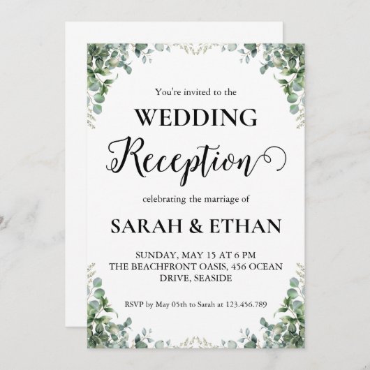 invitations à mariage eucalyptus simples (Devant / Derrière)