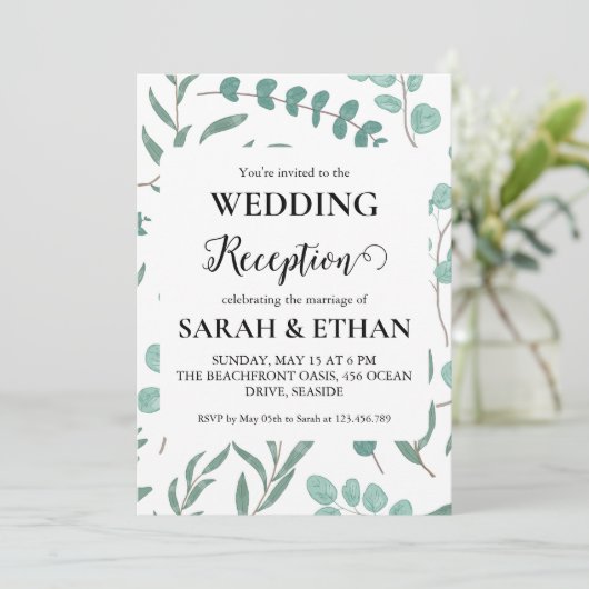 invitations à mariage eucalyptus simples (Debout devant)