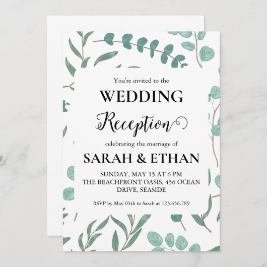 invitations à mariage eucalyptus simples (Devant / Derrière)