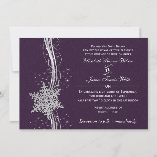 invitations à mariage violet Silver Winter (Devant)