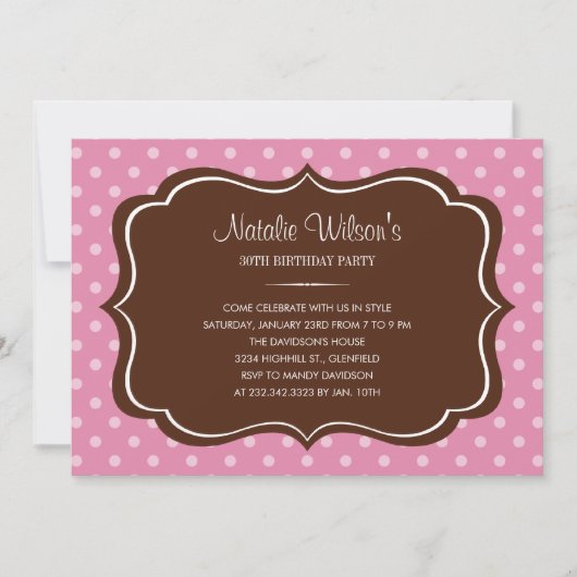 Invitations à points Polka roses et Brown (Devant)