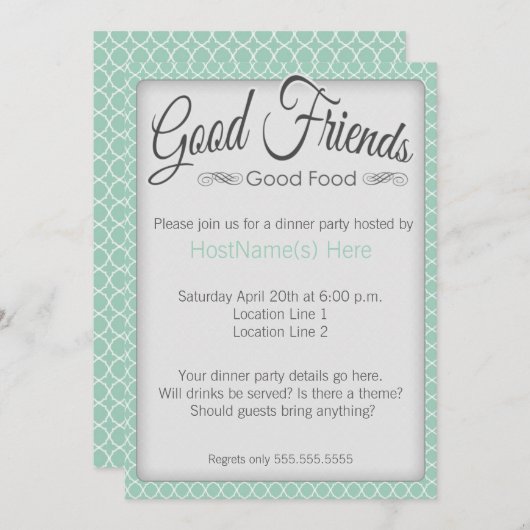 Invitations à table pour le dîner (Devant / Derrière)