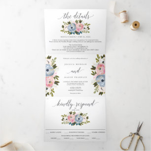 Invitations à trois volets de Mariage floral Dusty