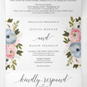 Invitations à trois volets de Mariage floral Dusty (Intérieur au milieu)