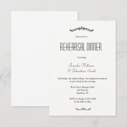 Invitations à un dîner de répétition de typographi (Devant / Derrière)