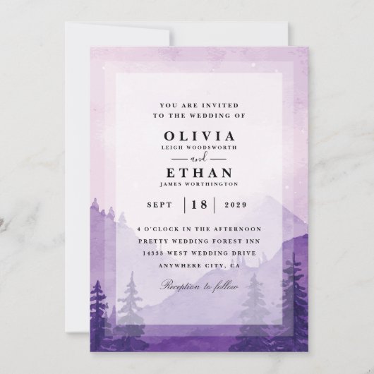invitations à un mariage d'hiver violet (Devant)