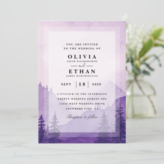 invitations à un mariage d'hiver violet (Debout devant)