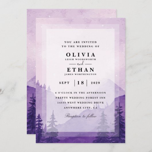 invitations à un mariage d'hiver violet (Devant / Derrière)