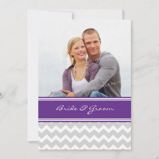 Invitations à un mariage photo Grey Plum Chevron (Devant)