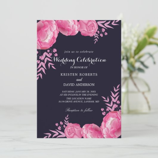 invitations à un mariage rose et noir chaud (Debout devant)