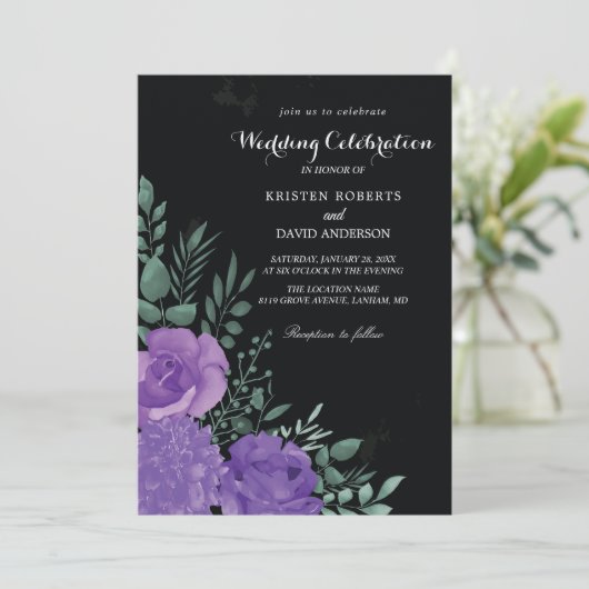 invitations à un mariage violet et noir (Debout devant)