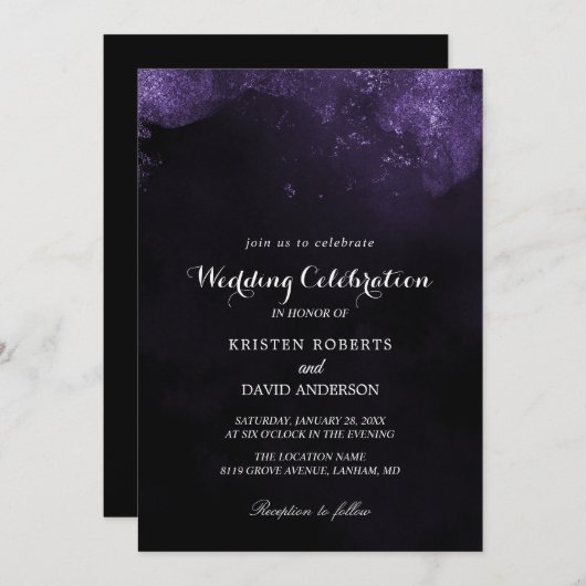 invitations à un mariage violet et noir (Devant / Derrière)