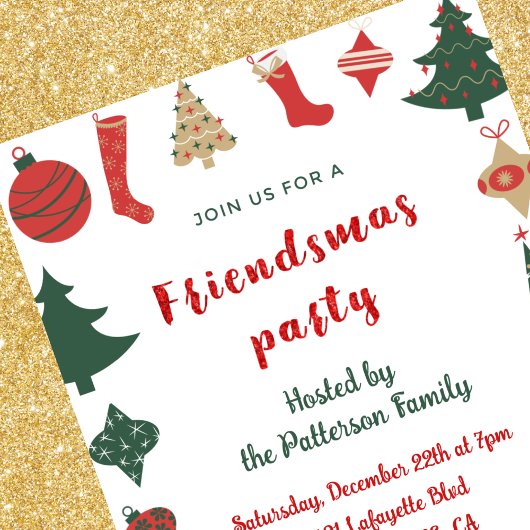 Invitations Amies Petites chaussettes de Noël arbr