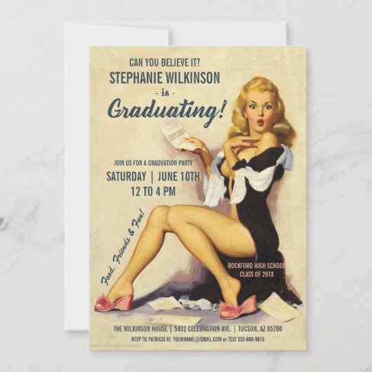Invitations amusantes de diplômés | Fille vintage (Devant)