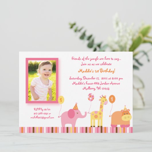 Invitations animales d'anniversaire de jungle (Debout devant)