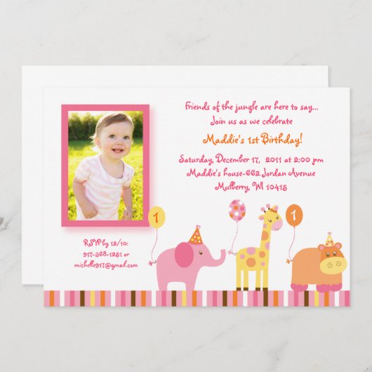 Invitations animales d'anniversaire de jungle (Devant / Derrière)