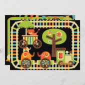 Invitations animales d'anniversaire de train (Devant / Derrière)