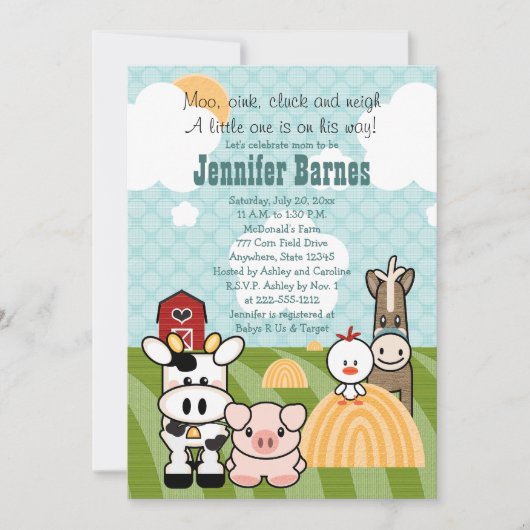 Invitations animales de baby shower de basse-cour (Devant)