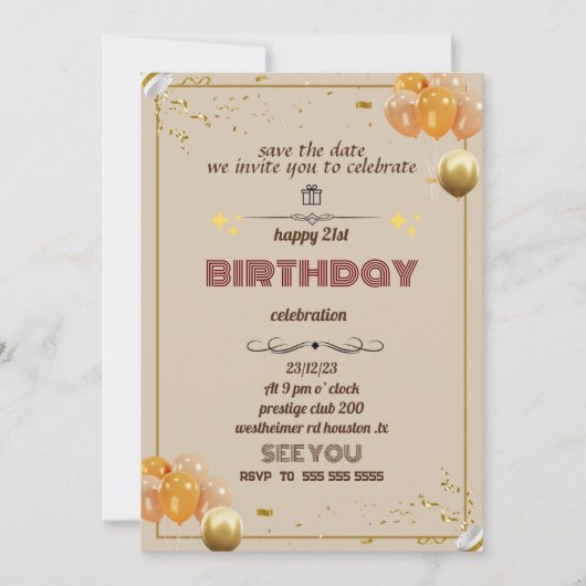 invitations anniversaire 21e (Devant)