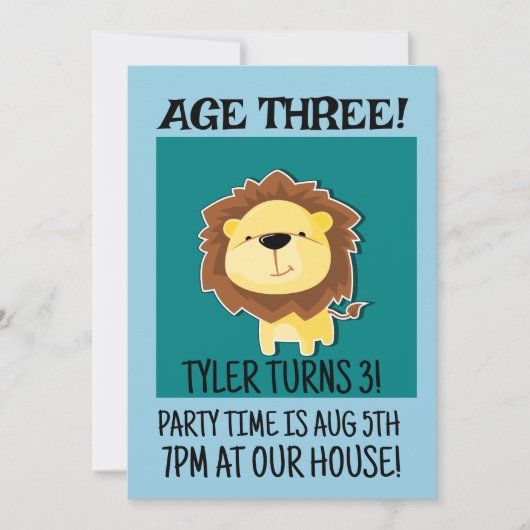 INVITATIONS ANNIVERSAIRE 3 ANS LION SAFARI 3ÈME (Devant)