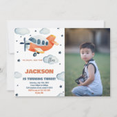 Invitations Anniversaire De L'Avion Orange Avec Ph (Devant)