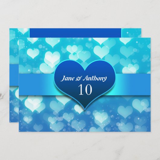 invitations anniversaire de mariage cœur bleu (Devant / Derrière)