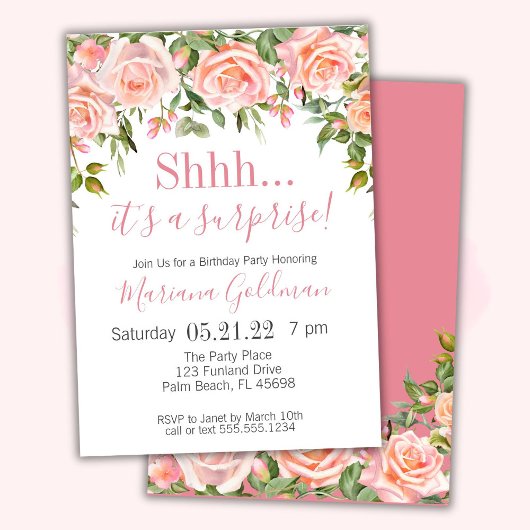 Invitations Anniversaire Surprise Pink Floral Part