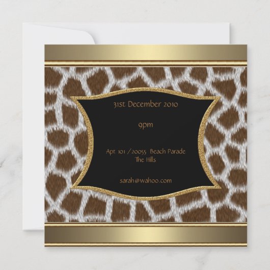 Invitations Annonces Giraffe Gold (Dos)