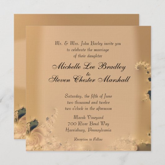 Invitations Antique Gold Wedding (Devant / Derrière)