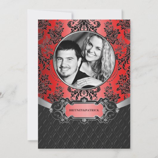Invitations Apple Red & Black Mariage damassé (Devant)