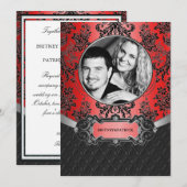 Invitations Apple Red & Black Mariage damassé (Devant / Derrière)