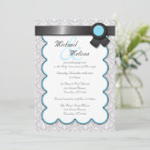 Invitations Aqua Blue & Grey Mariage damassé (Debout devant)