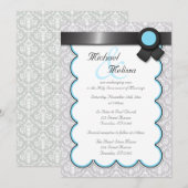 Invitations Aqua Blue & Grey Mariage damassé (Devant / Derrière)