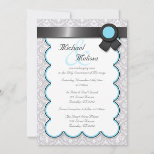 Invitations Aqua Blue & Grey Mariage damassé