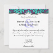 Invitations Aqua Peacock et Purple Mariage damassé (Dos)