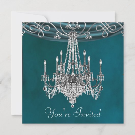 Invitations Aqua Turquoise Blue Chandelier Party (Devant)