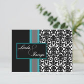 Invitations Aqua White Black Mariage damassé (Debout devant)