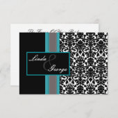 Invitations Aqua White Black Mariage damassé (Devant / Derrière)