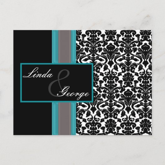Invitations Aqua White Black Mariage damassé (Devant)