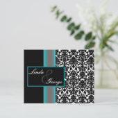 Invitations Aqua White Black Mariage damassé (Debout devant)