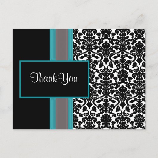 Invitations Aqua White Black Mariage damassé (Devant)