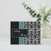 Invitations Aqua White Black Mariage damassé (Debout devant)