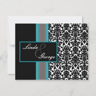 Invitations Aqua White Black Mariage damassé