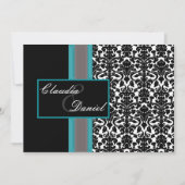 Invitations Aqua White Black Mariage damassé (Devant)