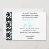 Invitations Aqua White Black Mariage damassé (Dos)