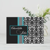 Invitations Aqua White Black Mariage damassé (Debout devant)