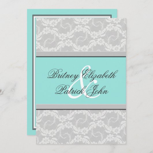 Invitations argentées blanches bleues de mariage (Devant / Derrière)